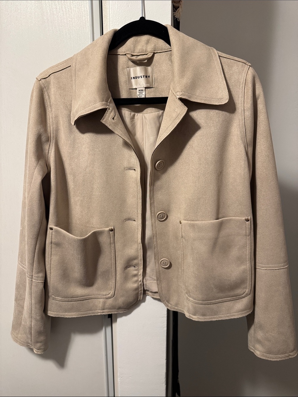 Beige Suede Button-Front Jacket